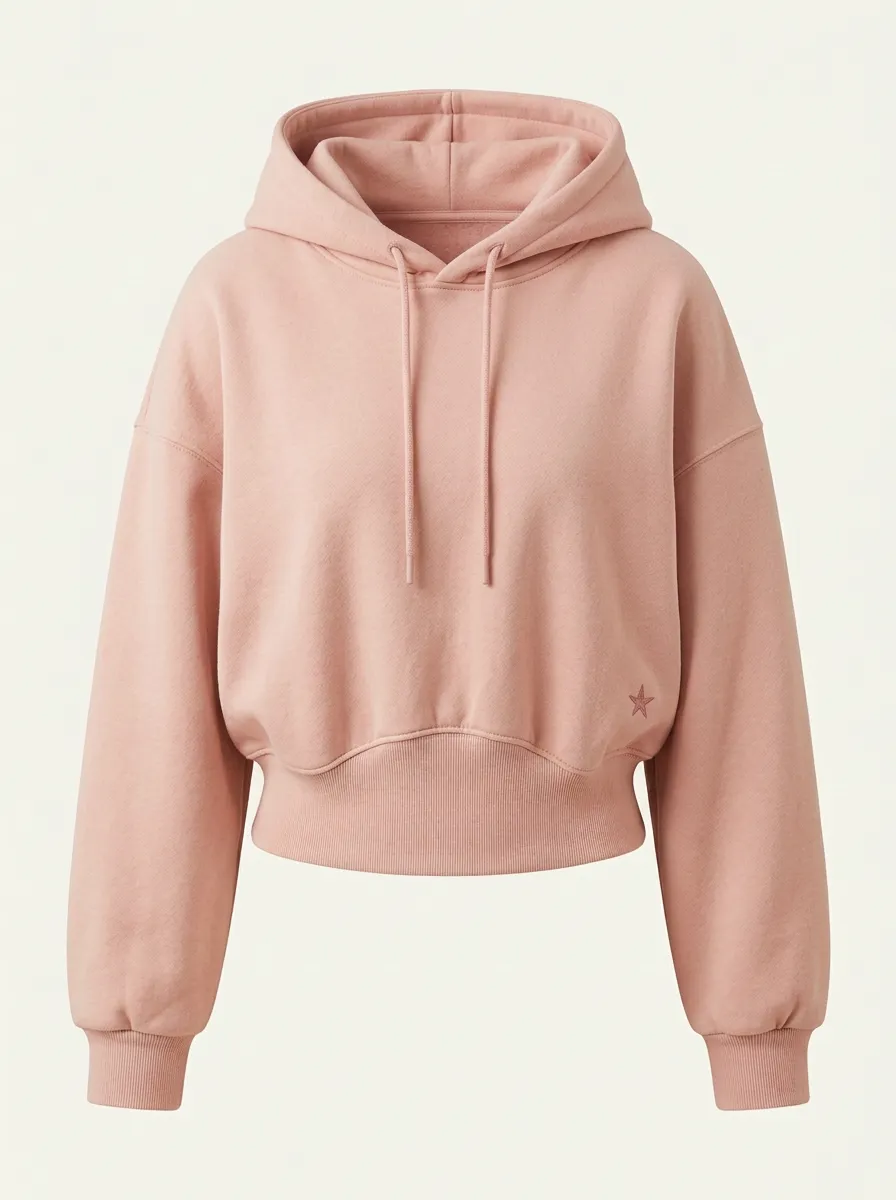 Women's Casual Minimalist Star Embroidered Beige Cropped Hoodie