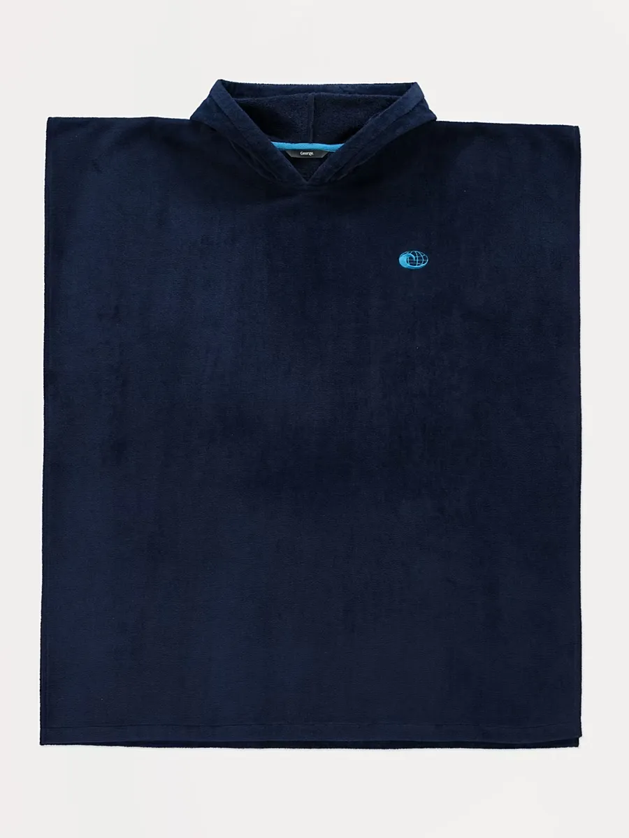 Navy Hooded Towelling Poncho