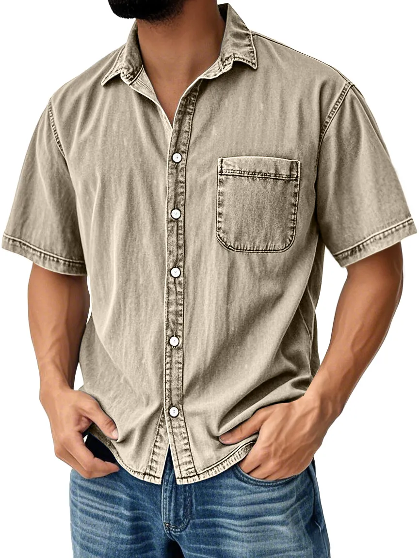 Tailored Short Sleeve Open Collar Pocket Shirt