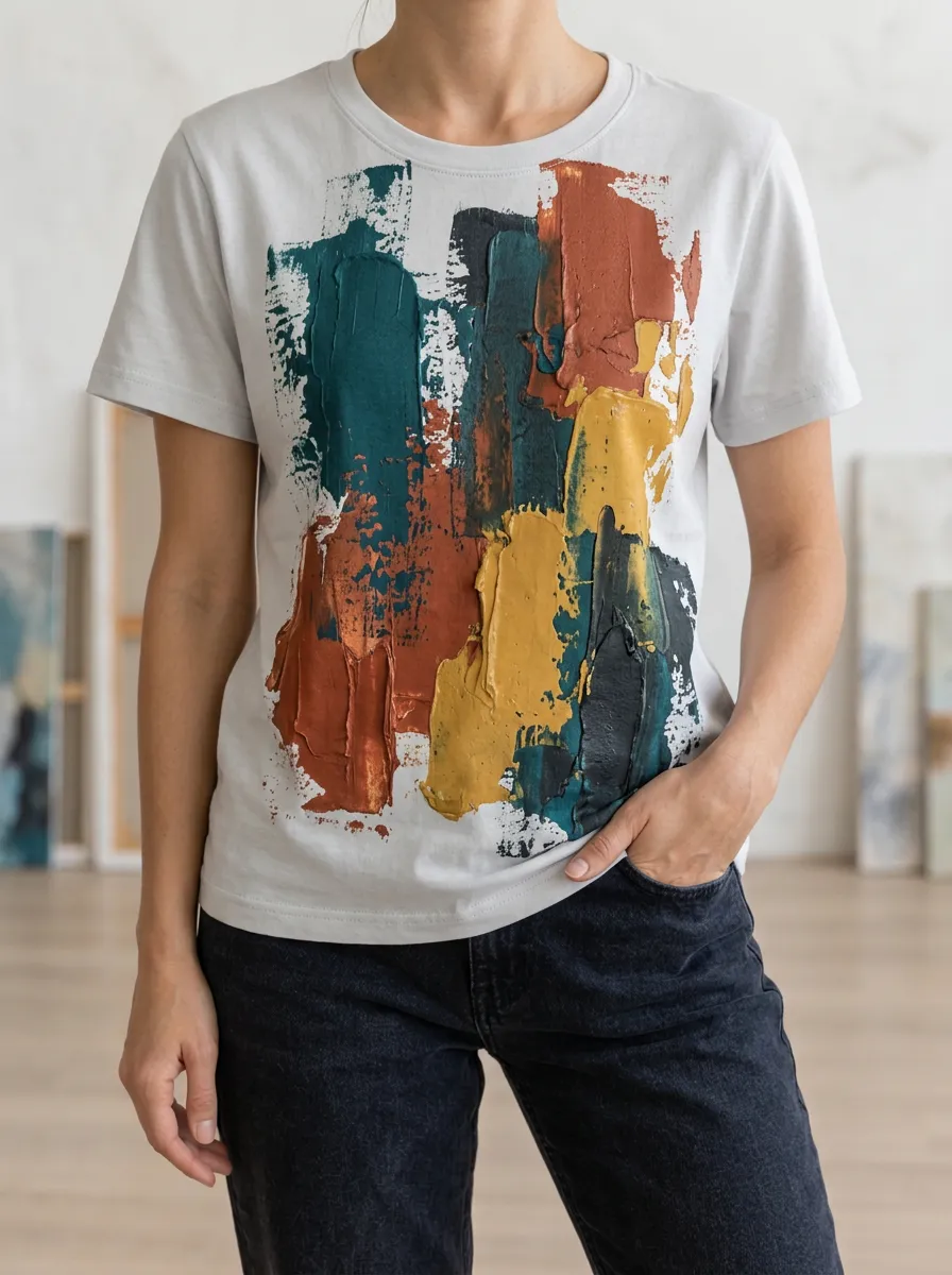 Women's Dynamic Abstract Art Lover Oil Painting Crew Neck T-Shirt