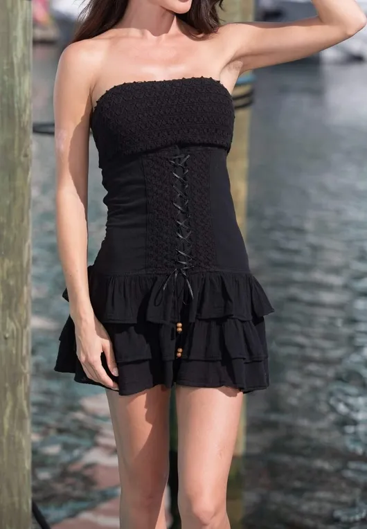 Black Contrast Contrast Trim Open Back Dress