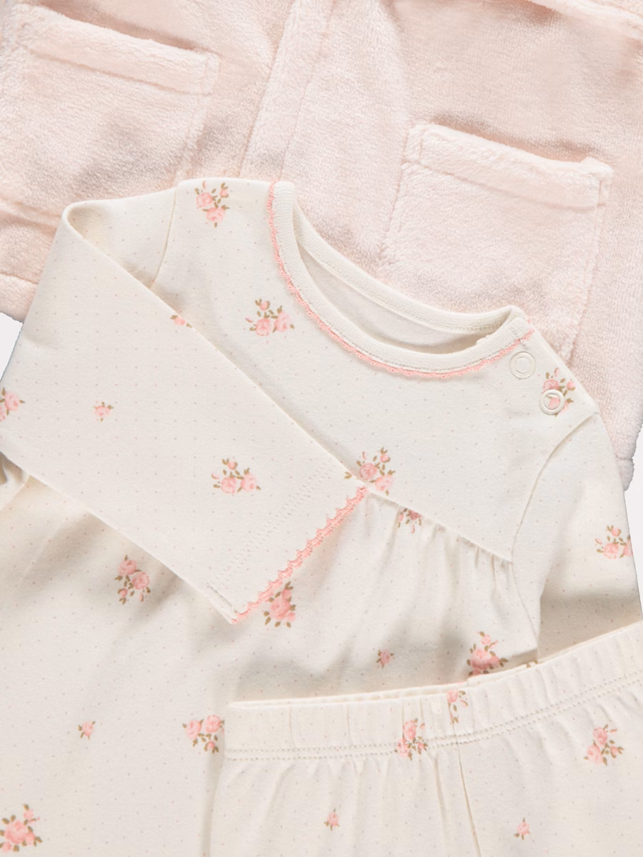 Floral Long Sleeve Pyjamas and Fleece Dressing Gown detail 1