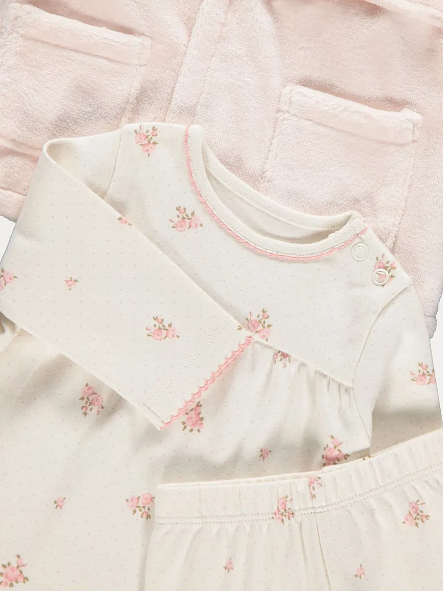 Floral Long Sleeve Pyjamas and Fleece Dressing Gown