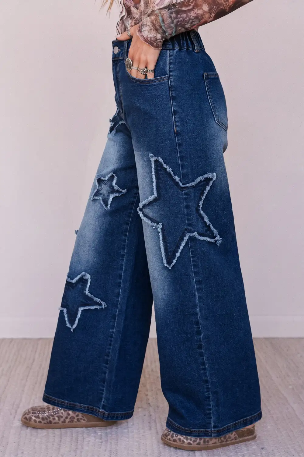 Women's Star Decorated Wide Leg Jeans