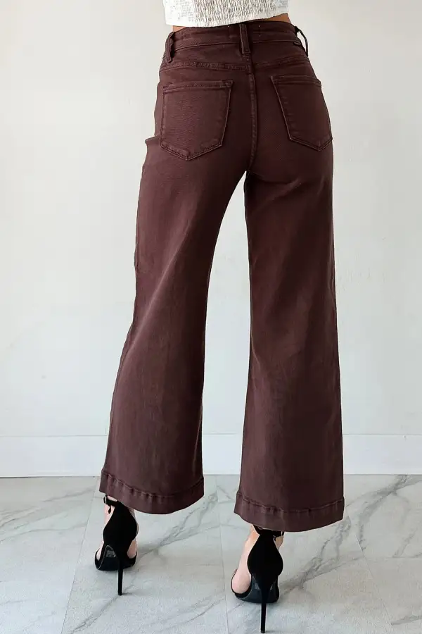 Women's Solid Seamed Center Wide Leg Cropped Jeans