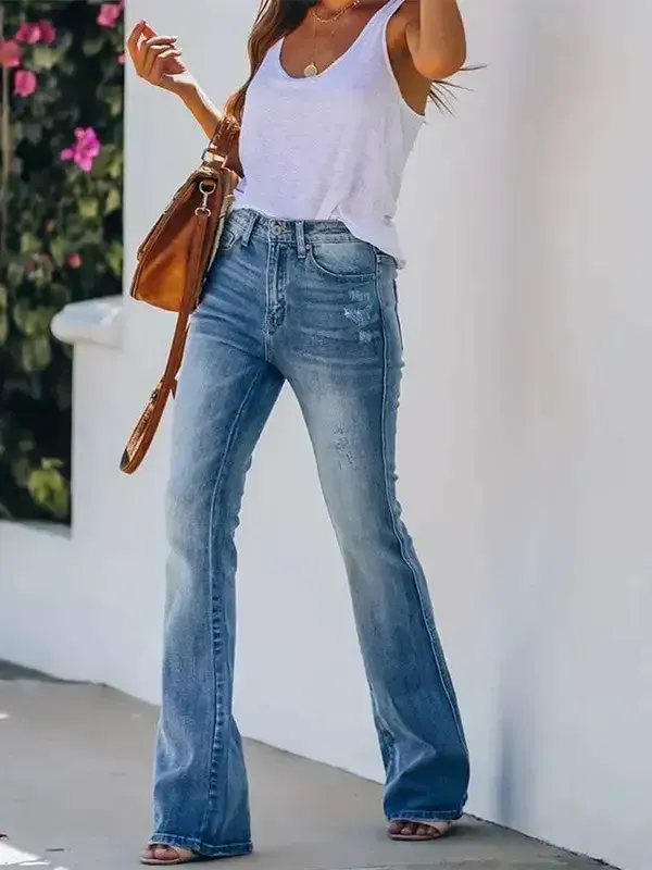 High Waist Stretch Flare Solid Jeans