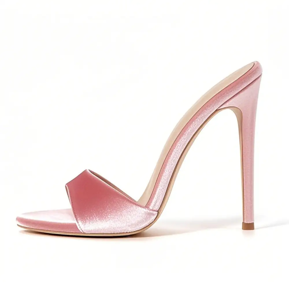 Pointed Toe Velvet High Heel Mule Sandals