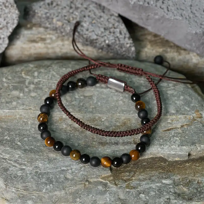 Natural Tiger Eye Obsidian String Bracelet