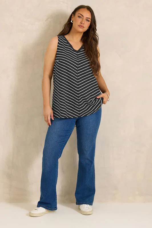 ESSENTIAL Curve 2 Pack Blue & Black Cotton Vest Tops detail 2