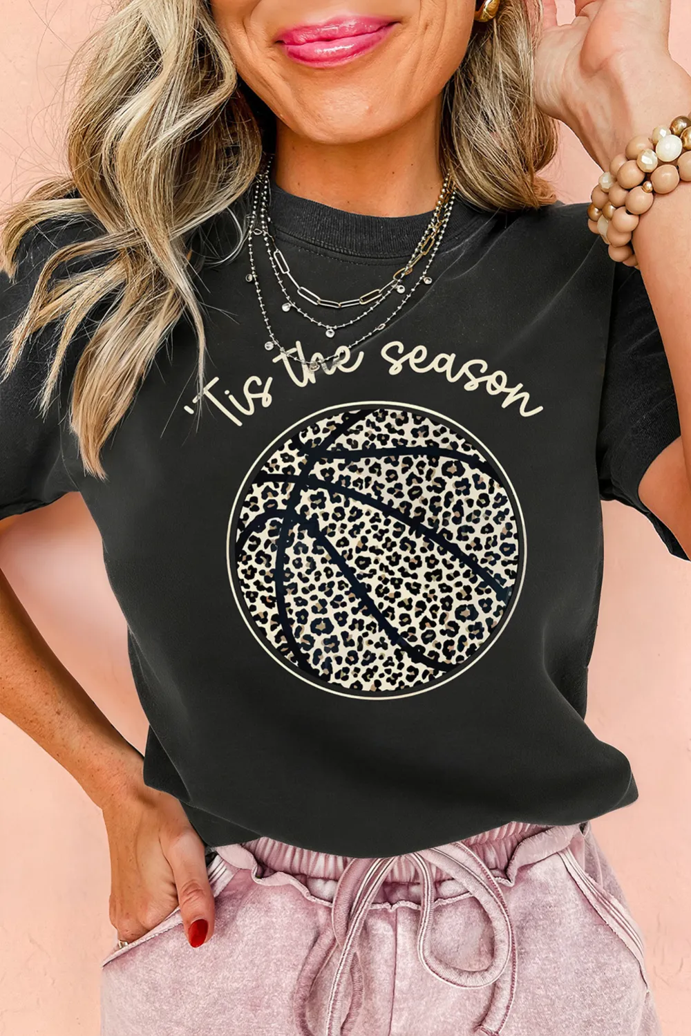 Black Leopard Basketball Printed Crew Tee