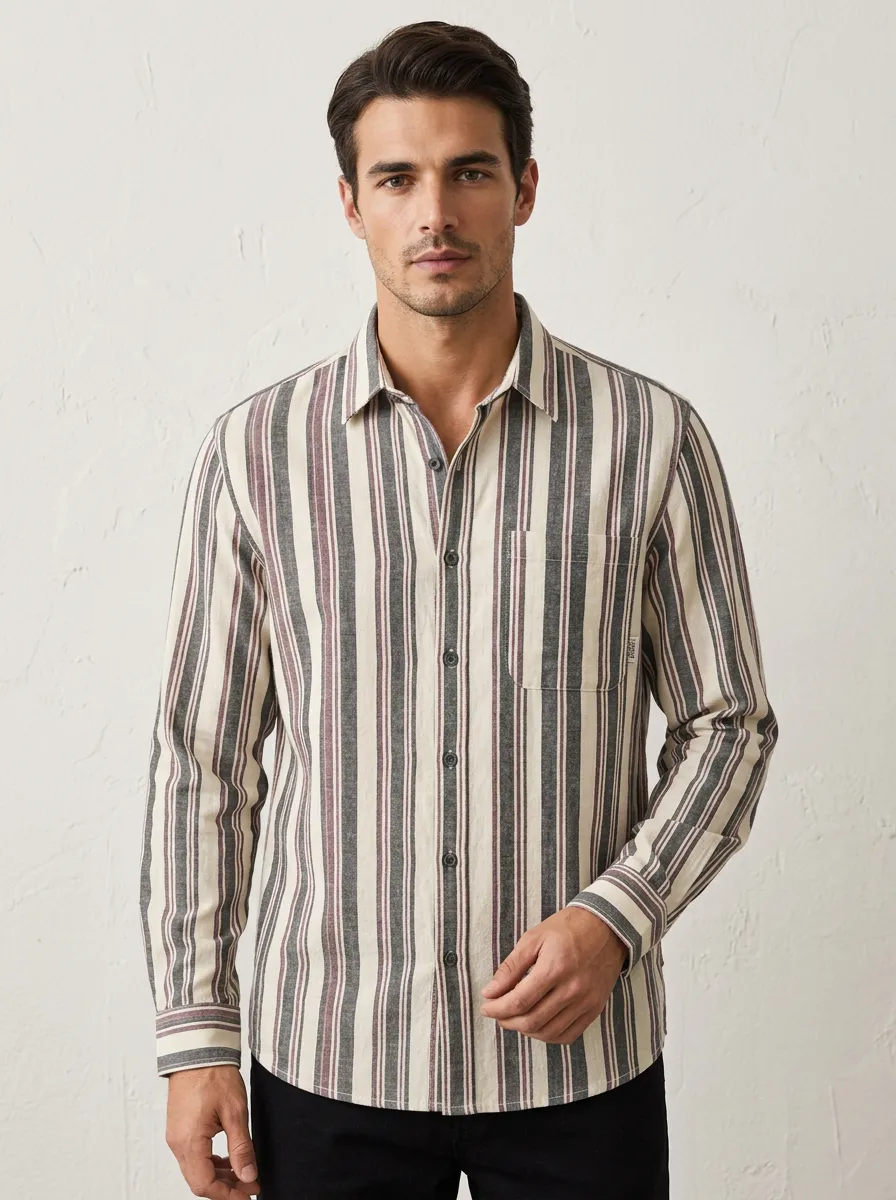 Men's Casual Breathable Vertical Striped Printed Shirt