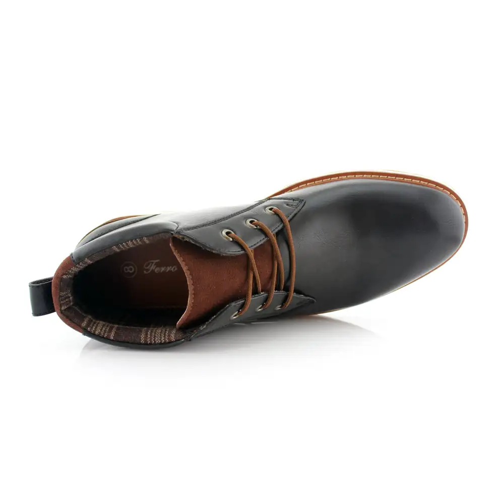 Faux-Leather Two-Tone Lace-Up Chukka Boots