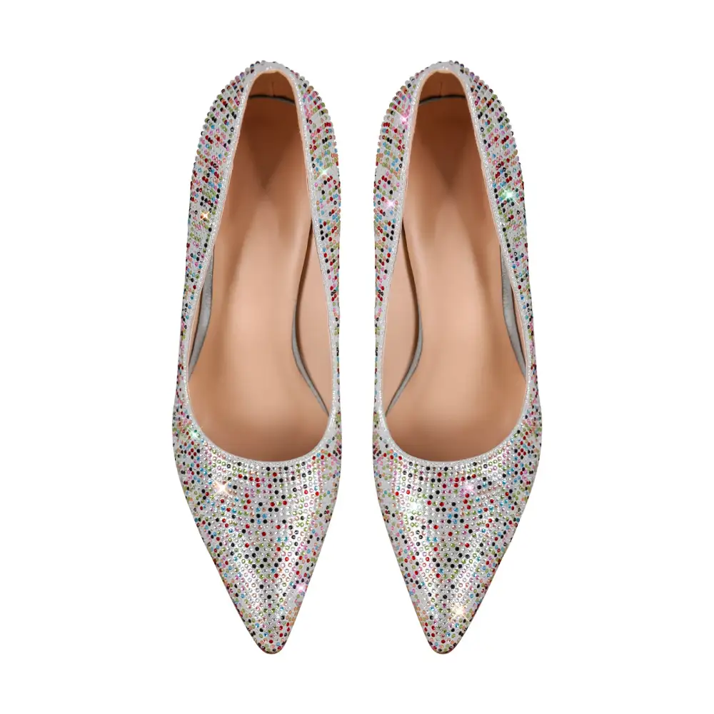 Rhinestone Pointed Toe Mid Heel Pumps