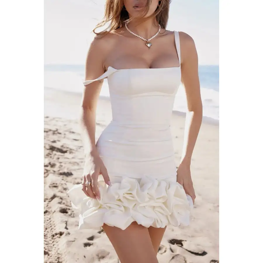 Ruched Square Neck Sleeve Mini Dress