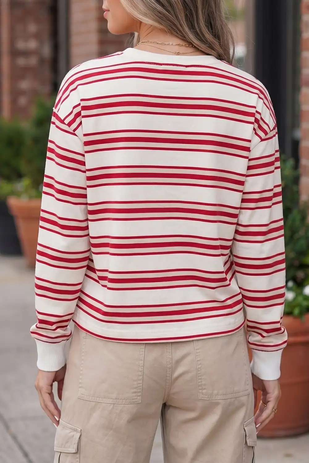 Women's Striped Long Sleeve Drop Shoulder Pullover Top
