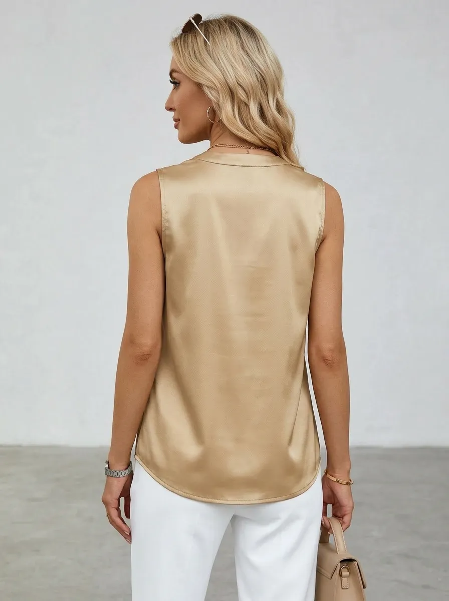 Satin Pleated Sleeveless Top