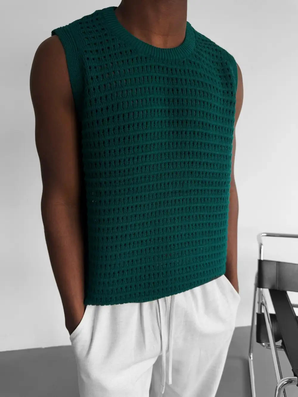 Laidback Relaxed Grid Texture Tank Top