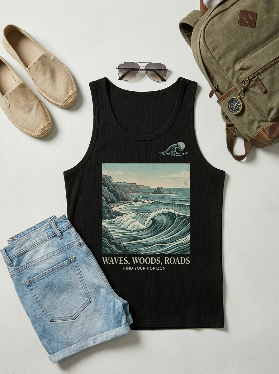 Men's Ocean Landscape Waves Printed Tank Top