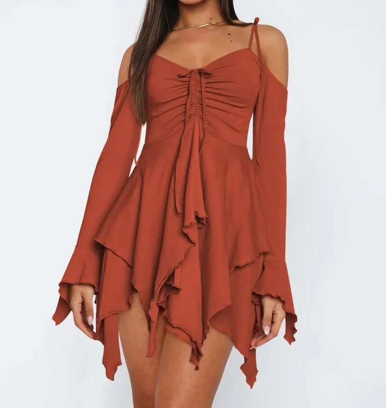 Plus Size Ruffle-Hem Tie-Shoulder Mini Dress