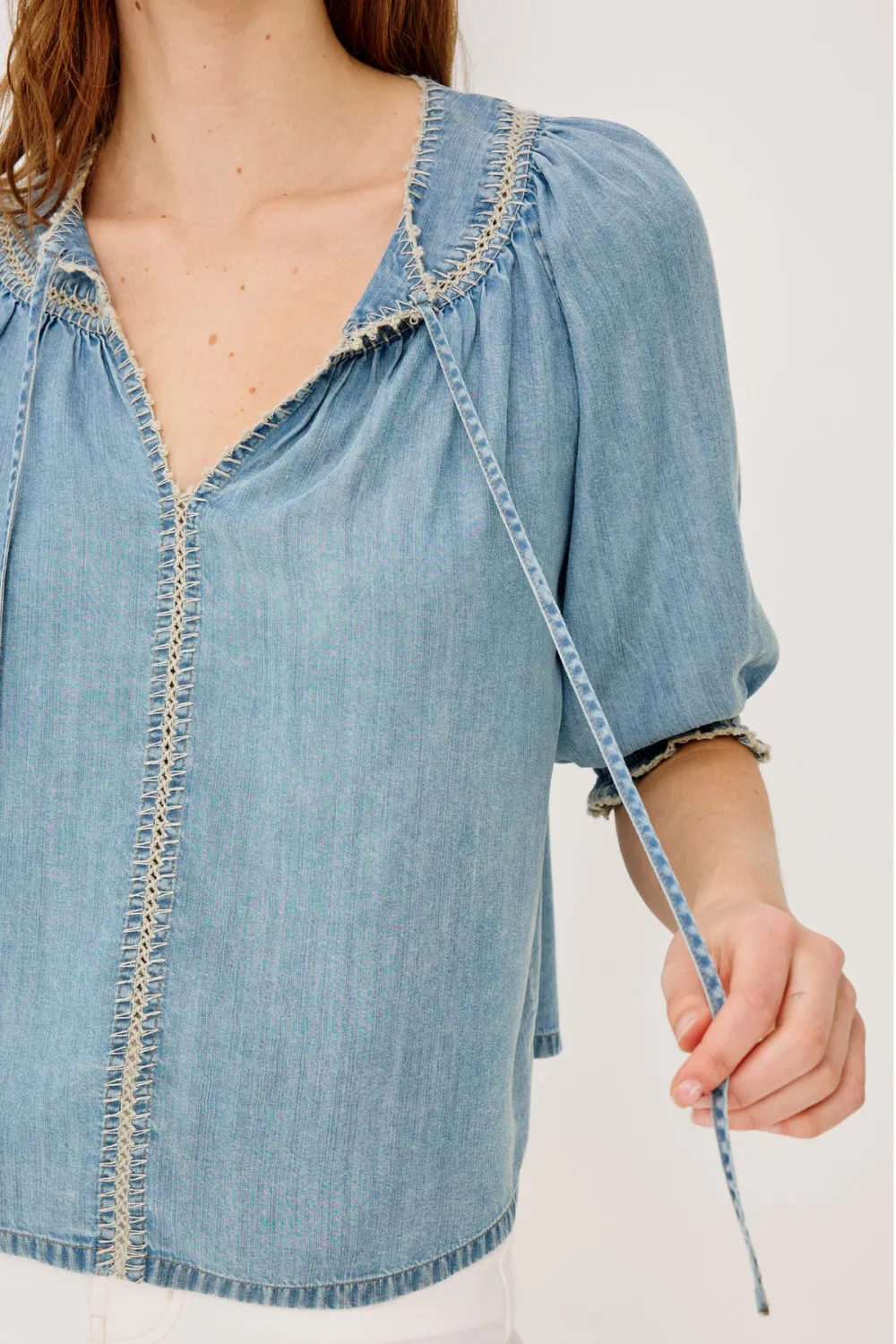 Ruffle Embroidered Peasant Top