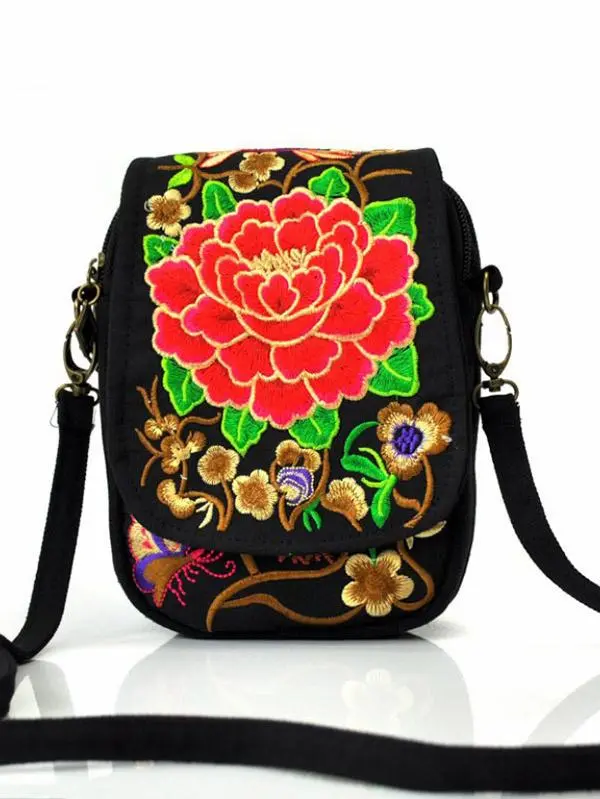 Embroidered Floral Canvas Shoulder Bag