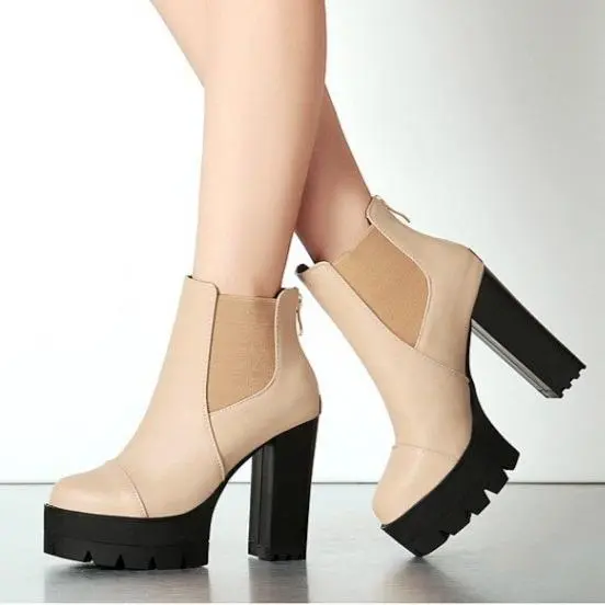 Gothic Front Lace Platform Chunky High-Heel Mid-Calf Boots