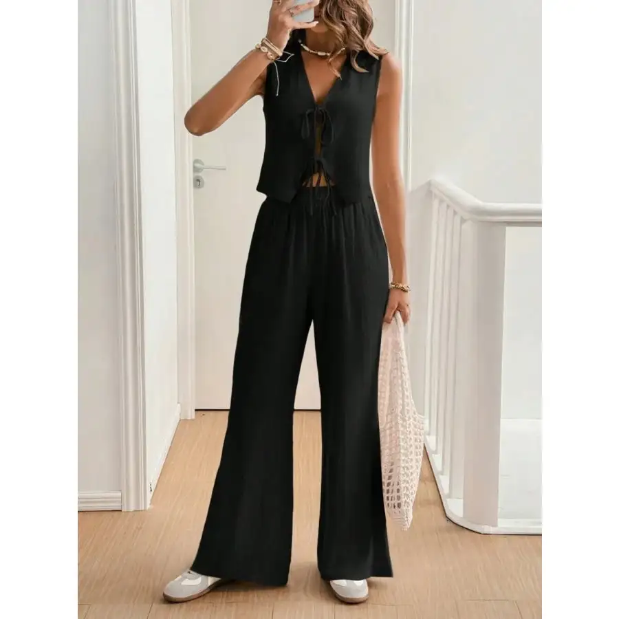 V Neck Sleeveless Top and Pants Set