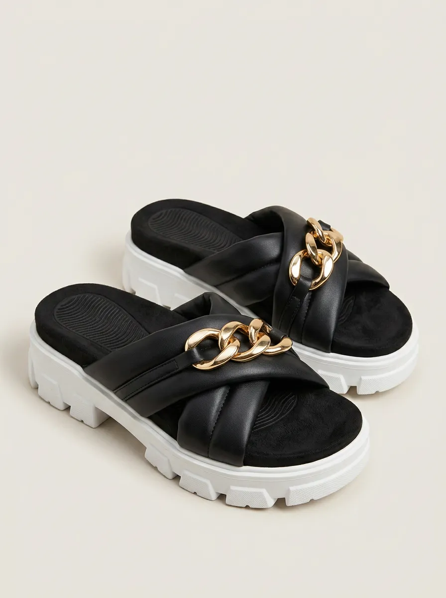Everyday S Chain Embellished Padded Platform Sandals