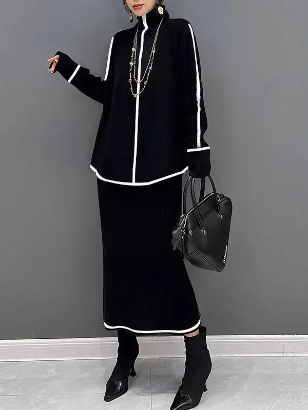 High Neck Long Sleeve Relaxed Fit Easy Fit Sweater