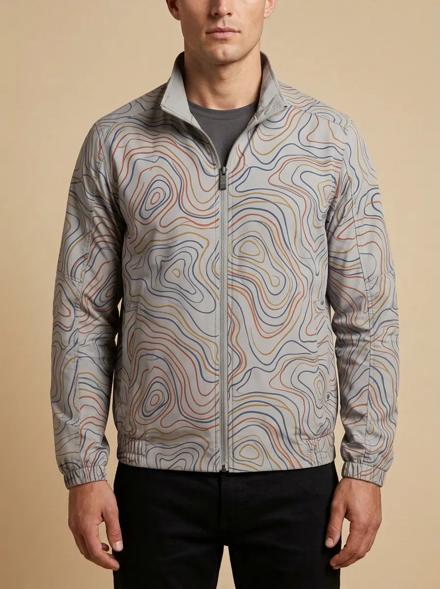 Men's Outdoor Hiking Enthusiast Topographic Map Printed Jacket