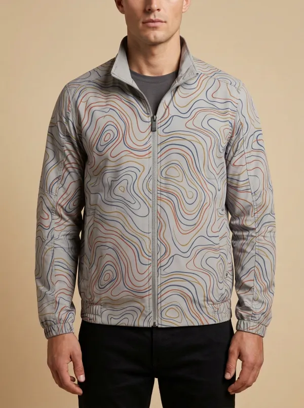 Men's Outdoor Hiking Enthusiast Topographic Map Printed Jacket