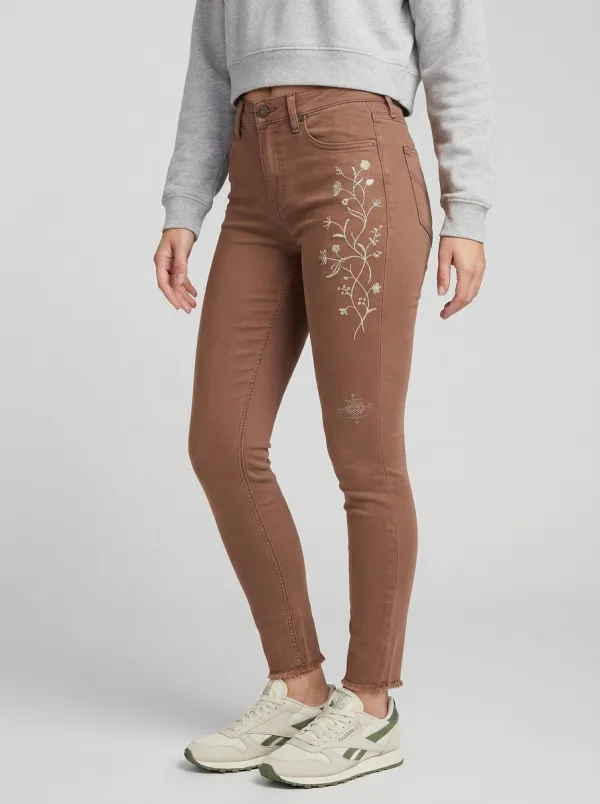 Women's Willow Floral Vine Embroidered Printed Slim Jeans