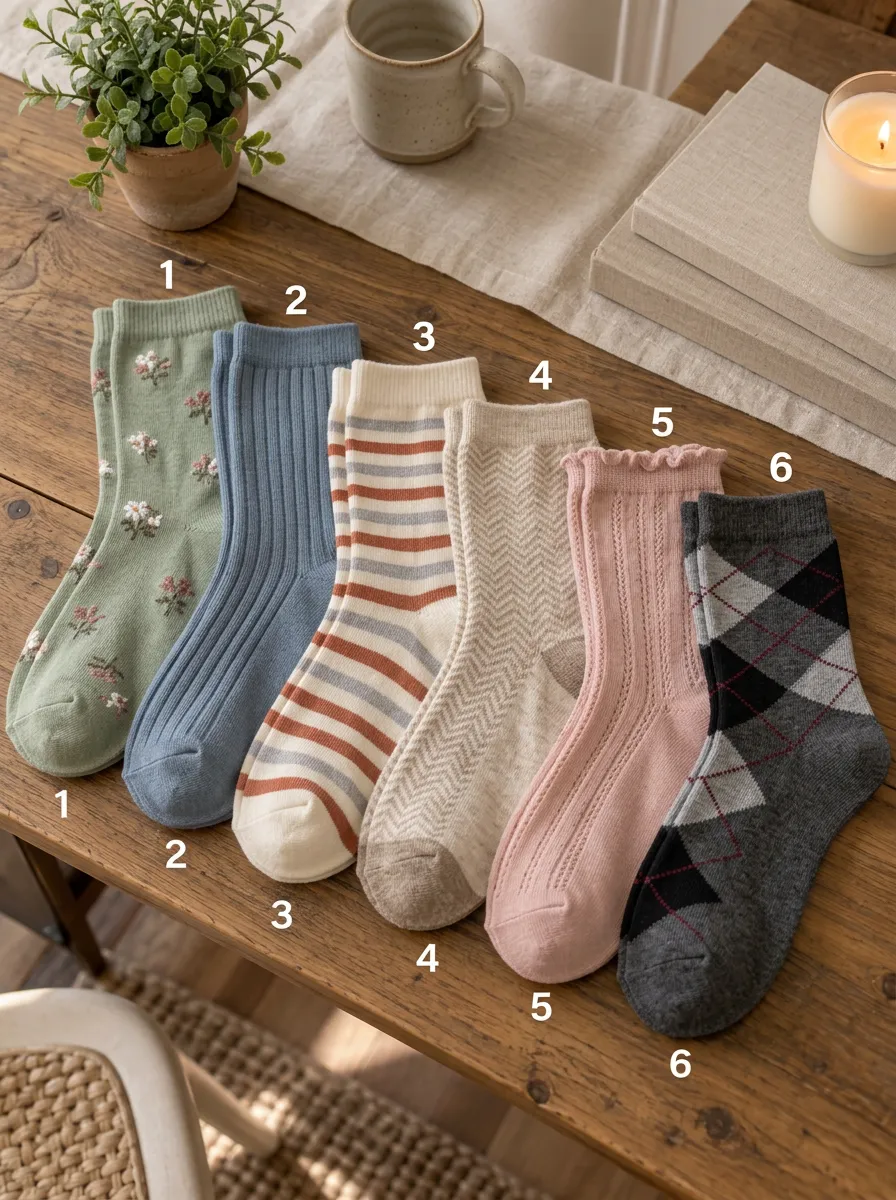 Women's Vintage Floral Striped Argyle Pattern Printed Socks Set