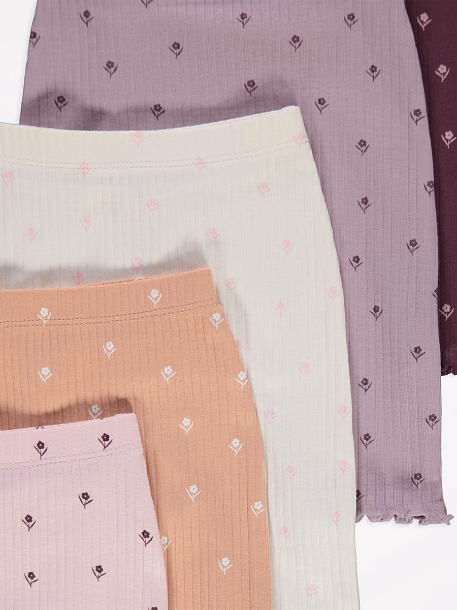 Floral Ribbed Lettuce Trim Leggings 5 Pack detail 1