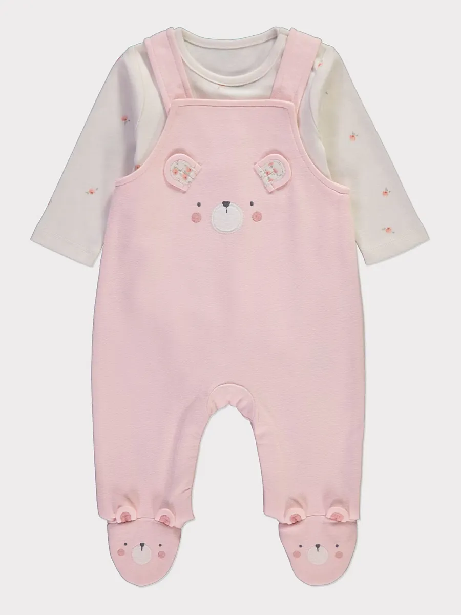 Pink Bear Dungarees and Rose Bodysuit Outfit
