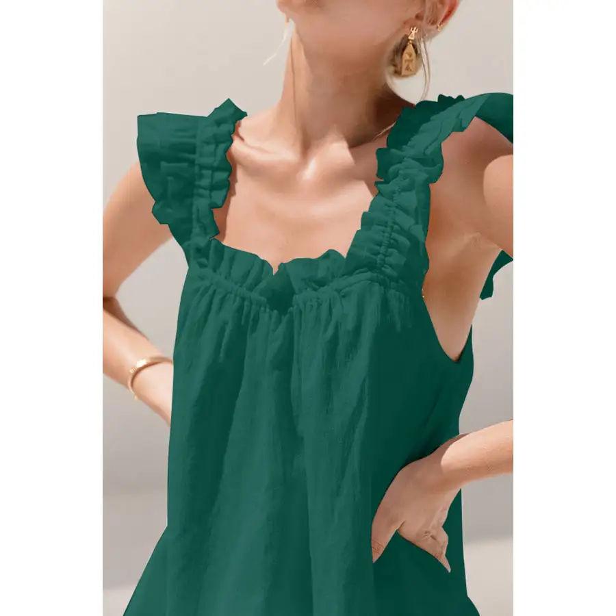 Ruffled Square Neck Top and Shorts Set