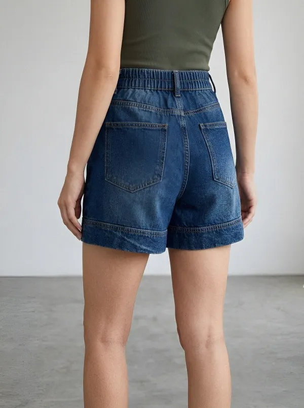 Women's High-Waisted Belted Denim Shorts
