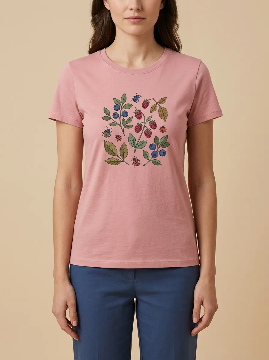 Women's Crew-Neck Graphic Ribbed Knit T-Shirt