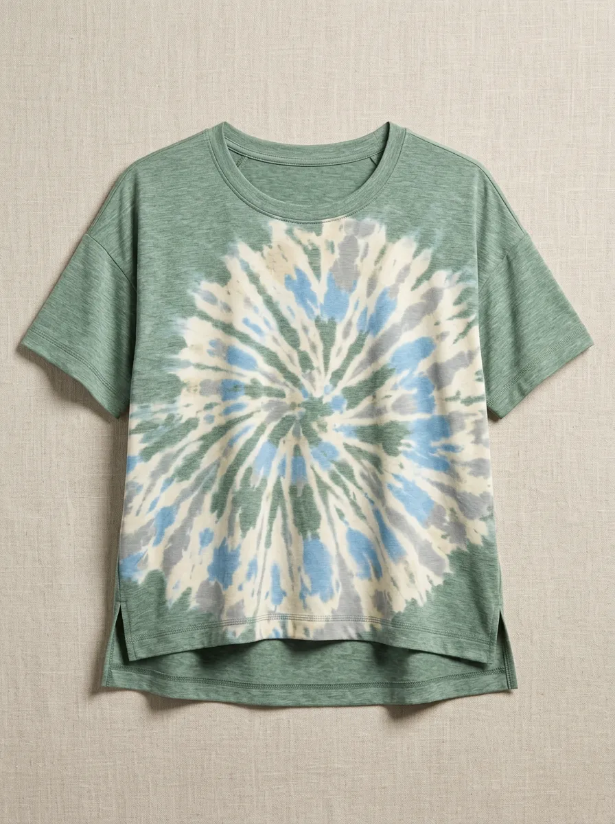 Women's Athletic Green Blue Spiral Tie-Dye Printed Top