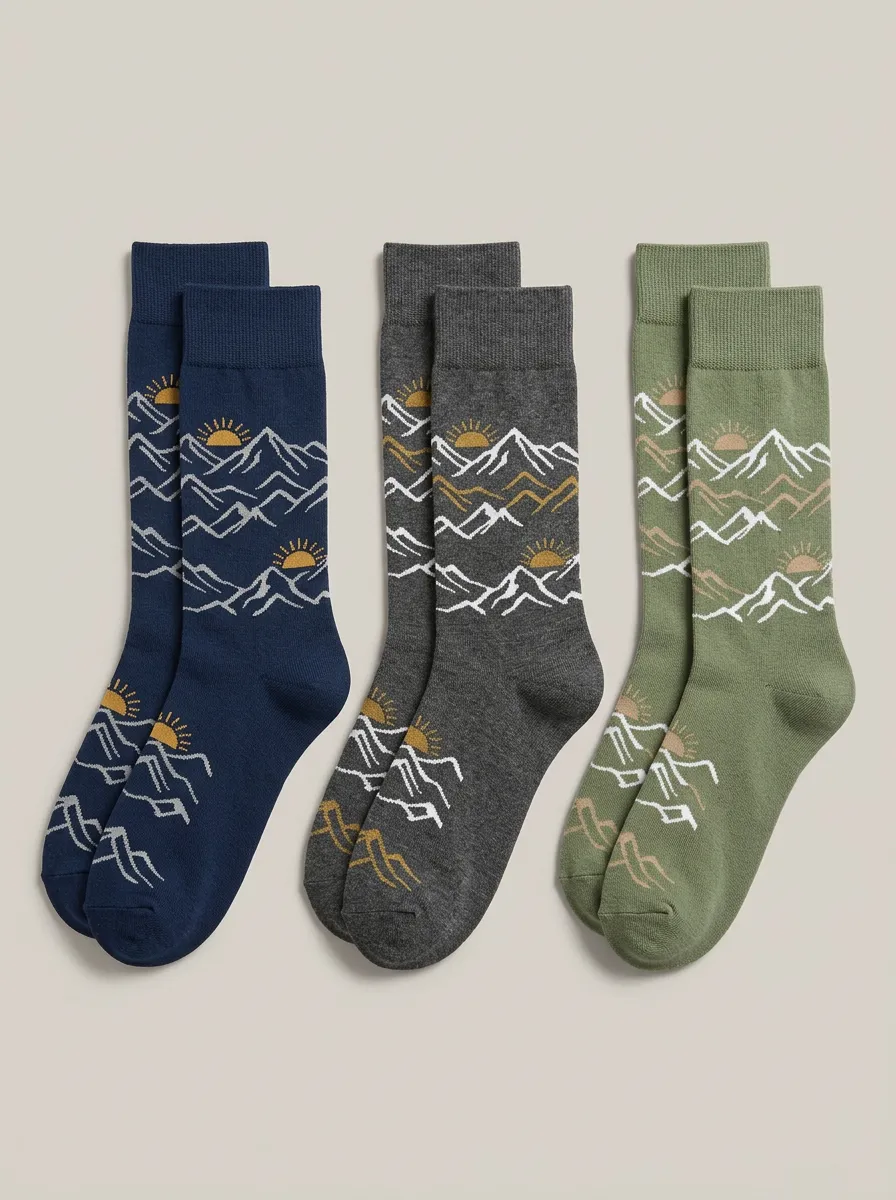 Men's Mountain Sunrise Landscape Crew Sock Set