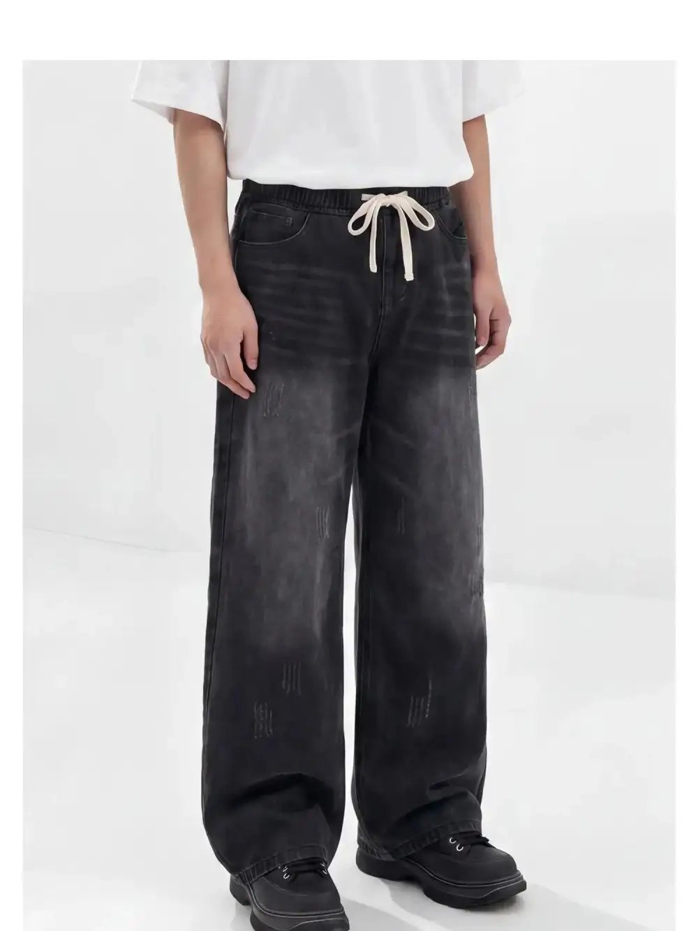Distressed Drawstring Straight Leg Jeans