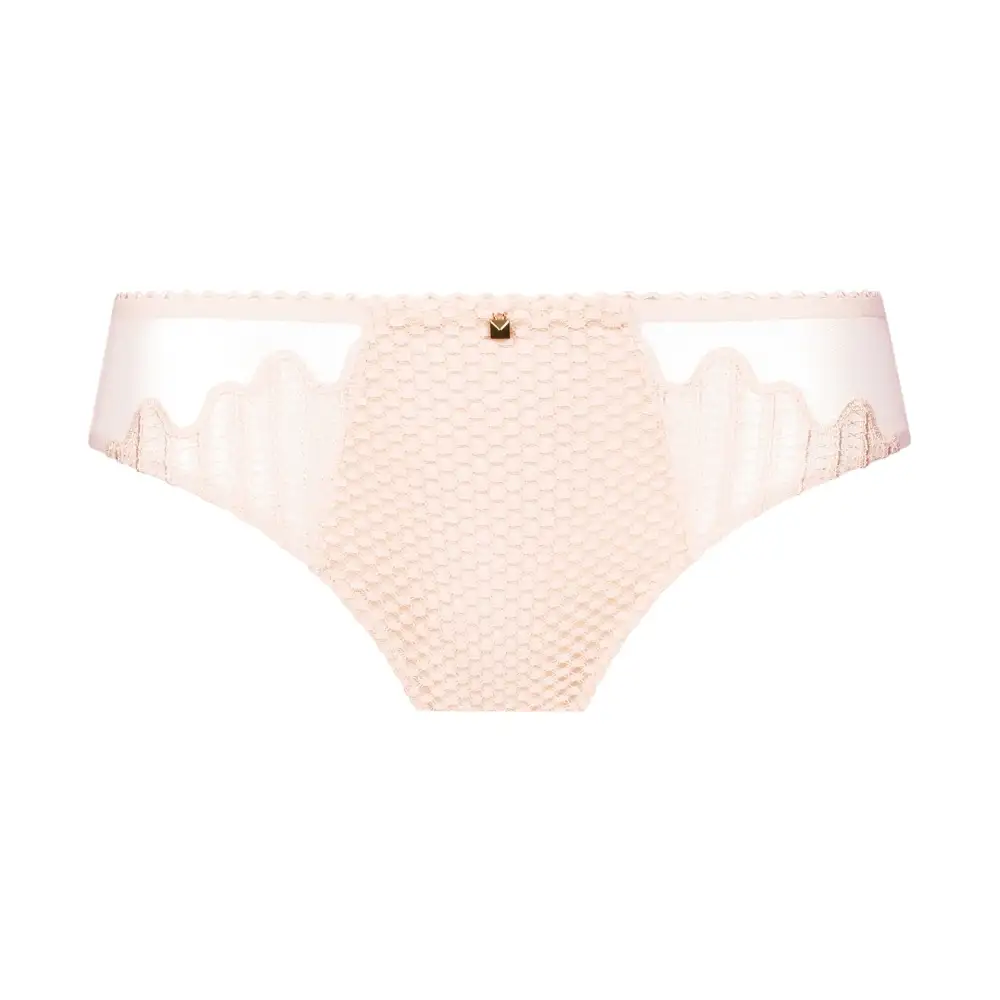 Women's Elastic Waistband Cotton Gusset Lace Embroidery Mesh Sheer Detail Cotton Lightweight Bikini Panty
