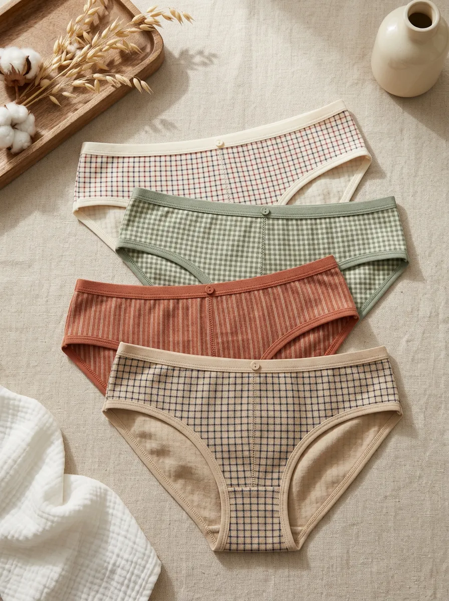 Women's Vintage Plaid and Striped Pattern Printed Panties 4-Pack