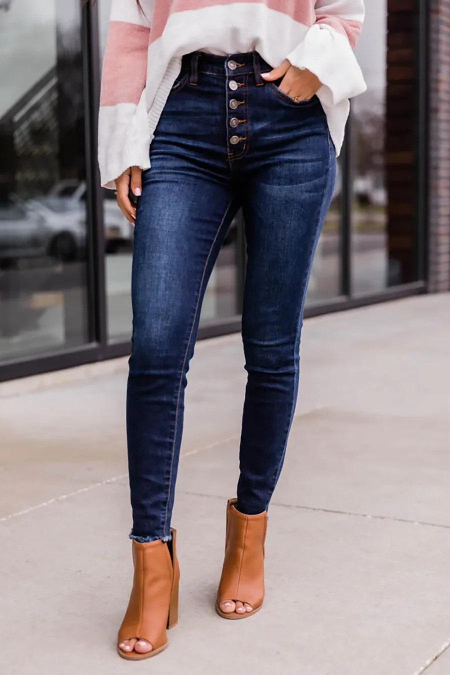 Casual Style Dark Wash Jeans