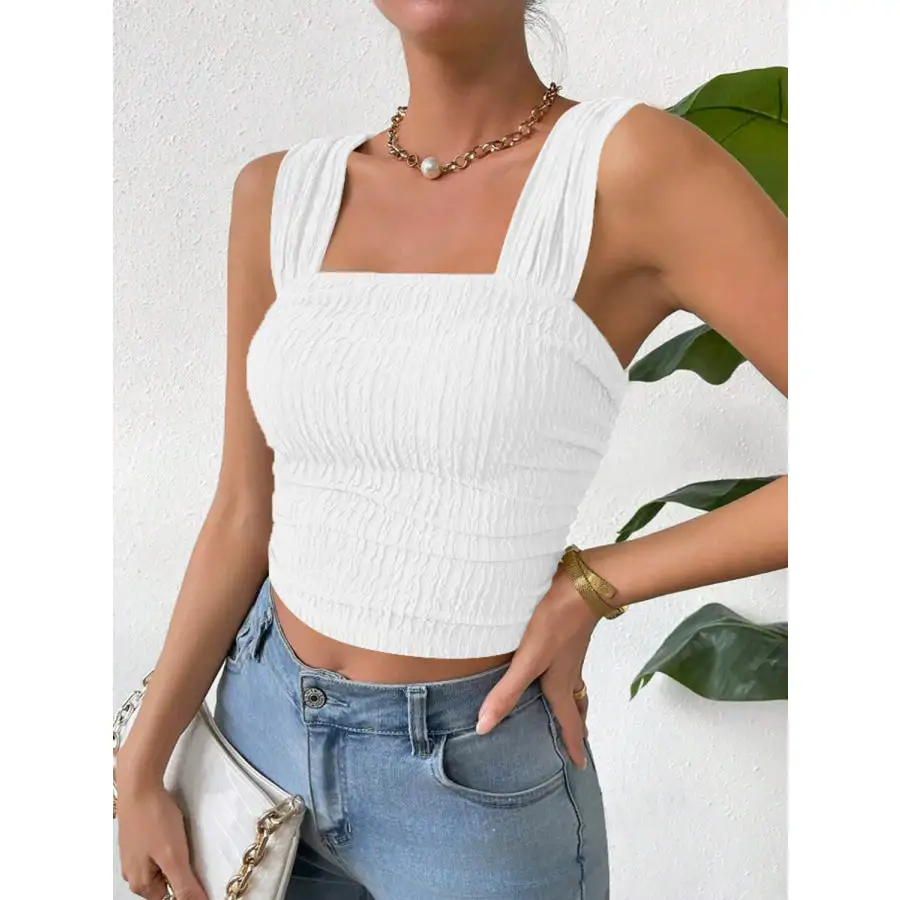 Textured Square Neck Wide Strap Tank