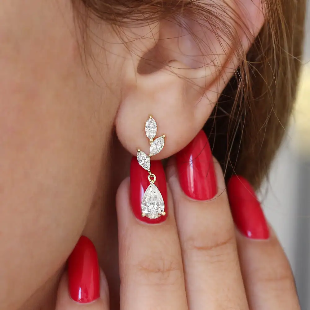 Lab Diamond Bride Earrings Pear And Marquise Nature Inspired
