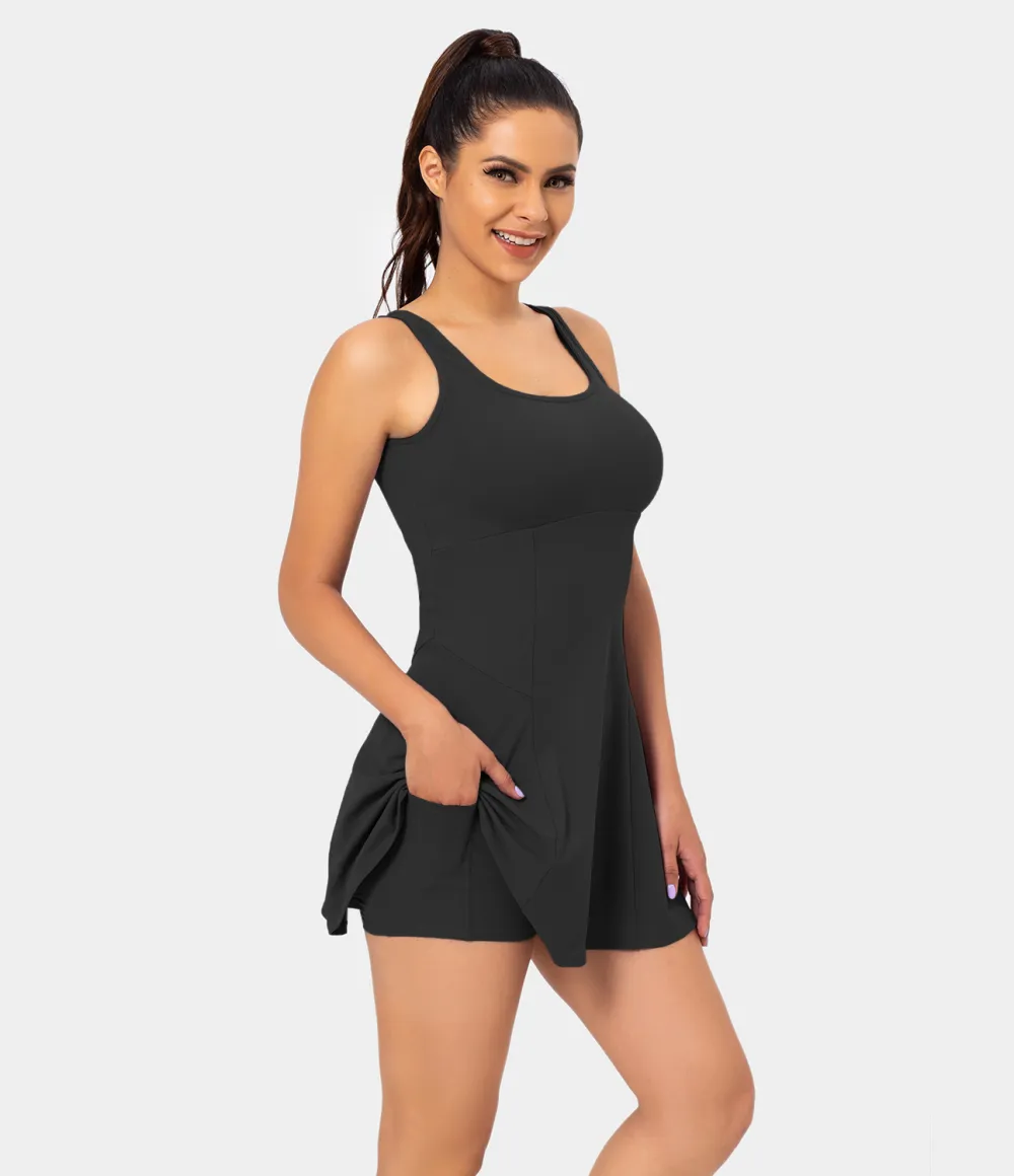 Square Neck Side Pocket 2-Piece Mini Flare Dress Set