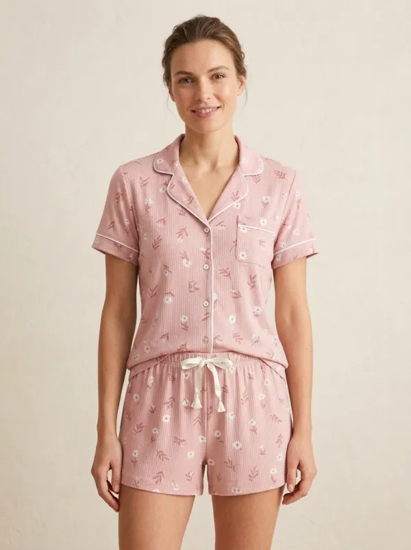 Women's Floral Daisy Sage Green Printed Pajama Set