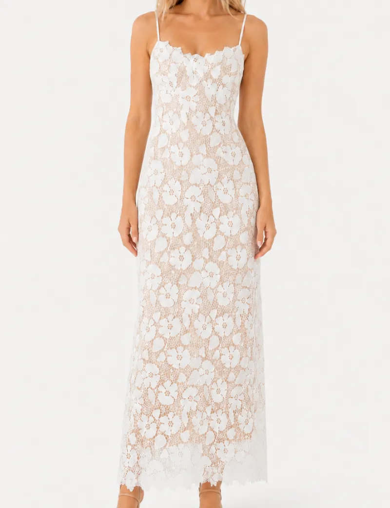 Chic Embroidery Lace Spaghetti Strap Maxi Dress