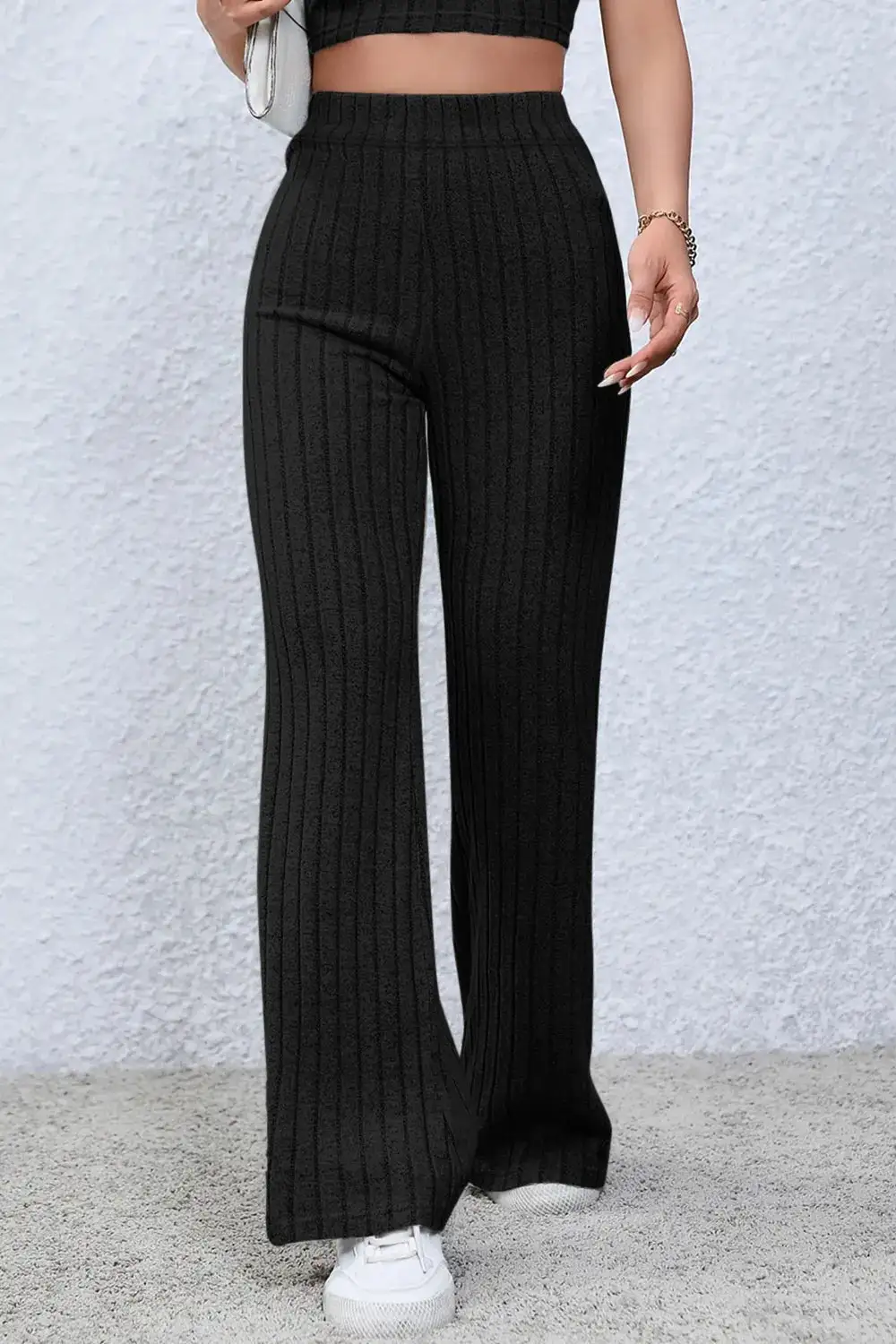 Flare High Waist Ribbed Cropped Pants